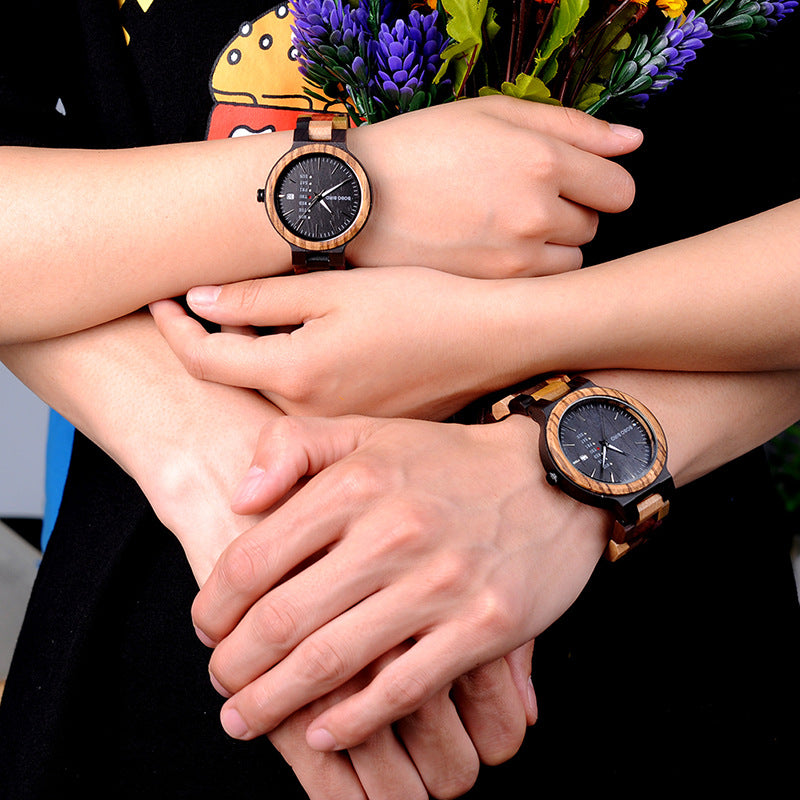 Couple Wooden Watches And Date-display Quartz Watches